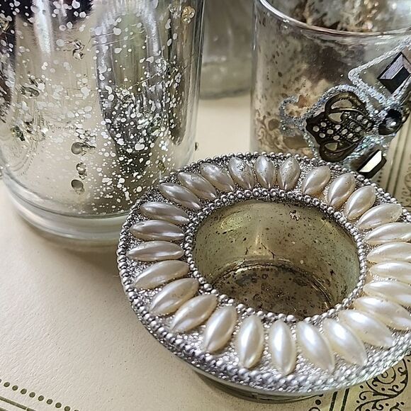 Holiday Glow Mercury Glass Candleholders Different Heights Textures #6F - Picture 10 of 12